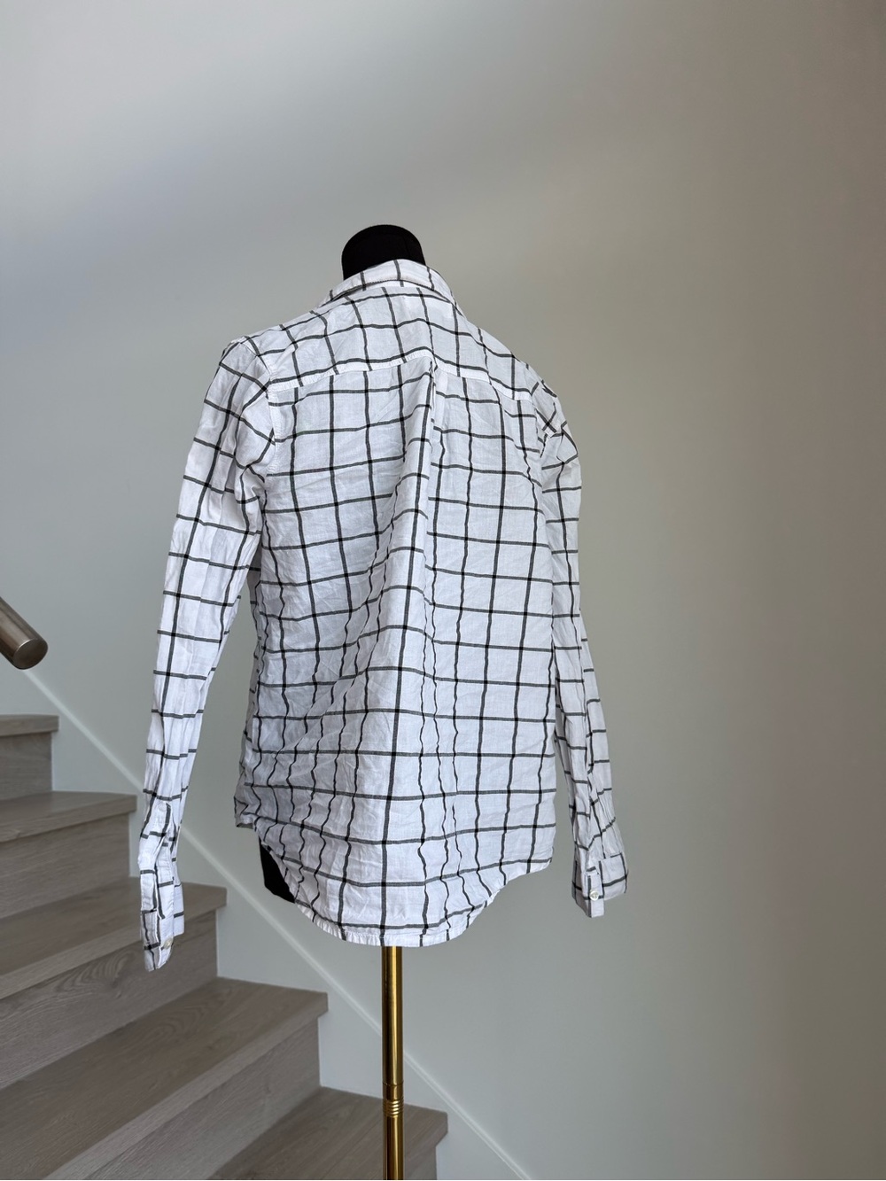 Old Navy White Shirt with Black Windowpane Check - Picture 2 of 4